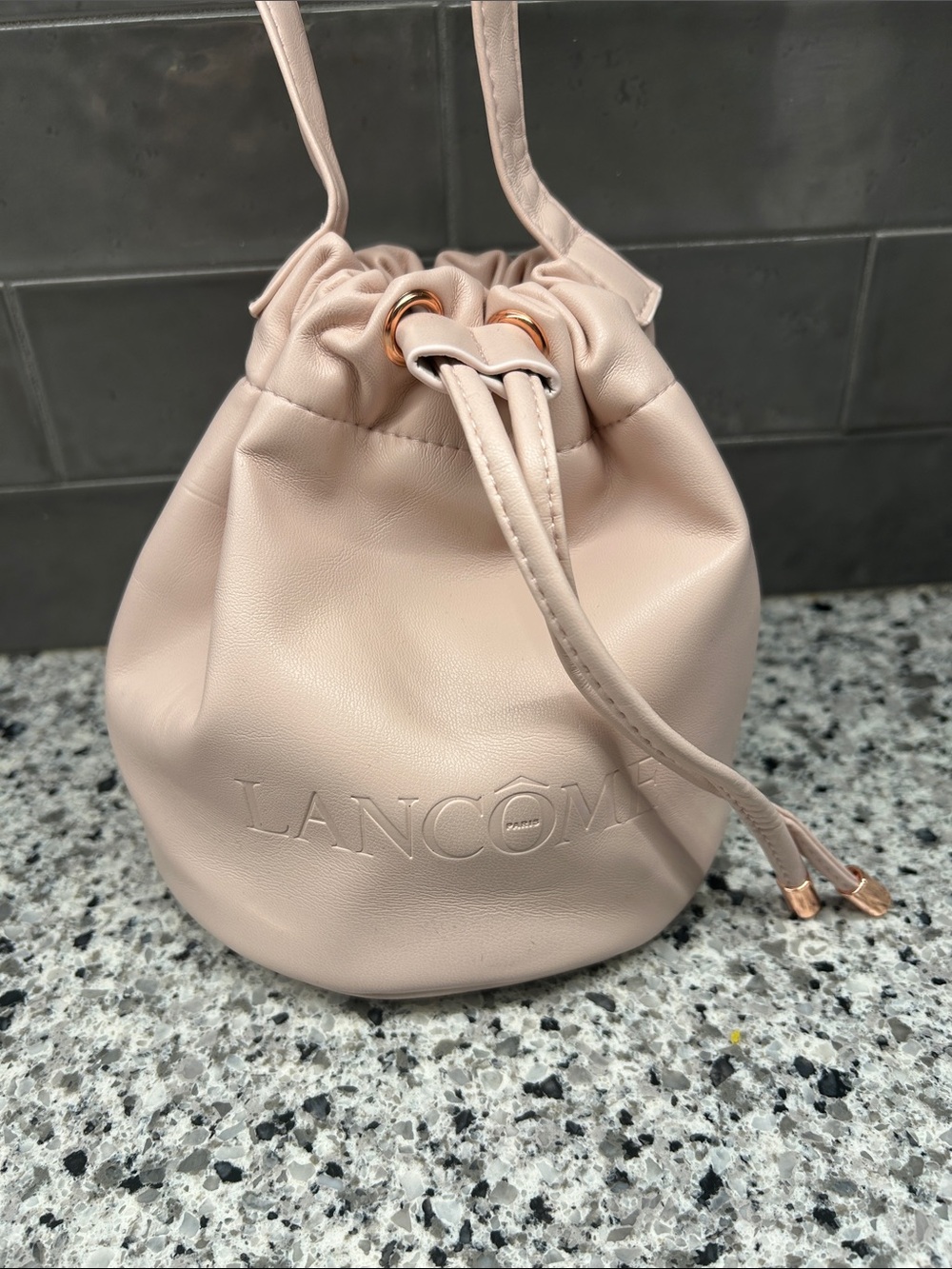 Blush Pink Leather Look Drawstring Cosmetic Pouch